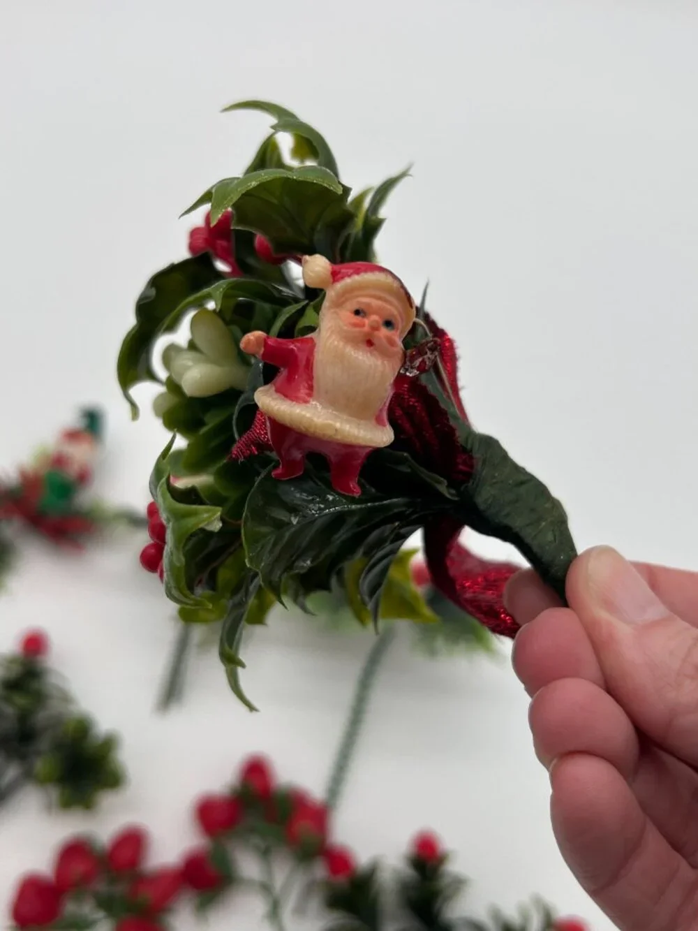 Vintage Christmas Floral Pick Deer Santa Gnome Strawberry Fruit 11 Pc Lot